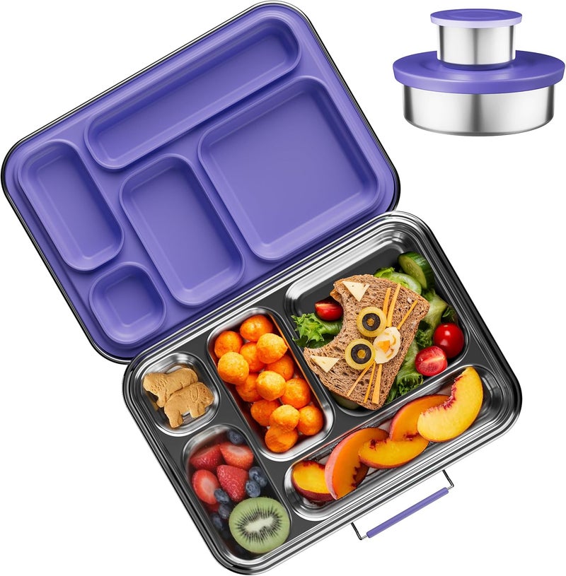 AOHEA Stainless Steel Bento Box Kids, Kids Metal Bento Lunch Box BPA Free Lunch Box Containers 304 Stainless Steel Bento Box for School and Office(Purple) - Image 1